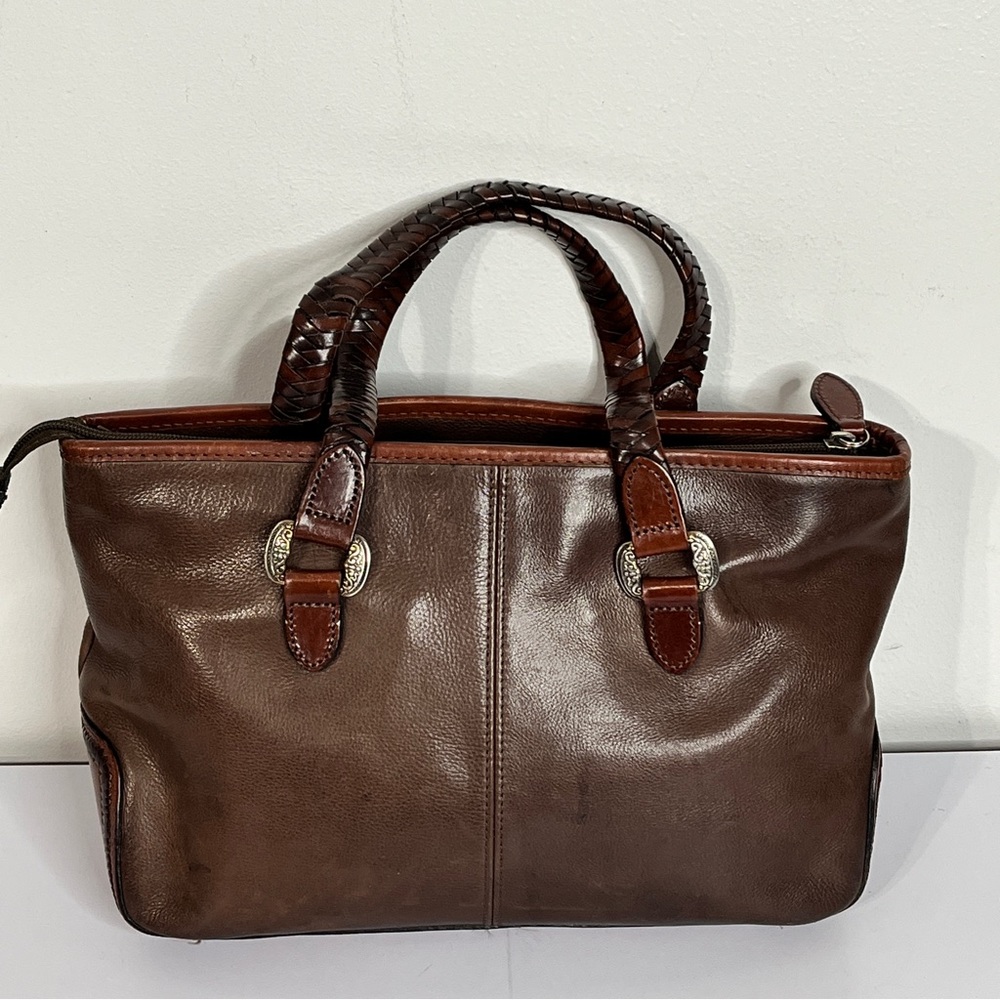 Fossil Brown Leather Bag with Dark Brown Woven Handles